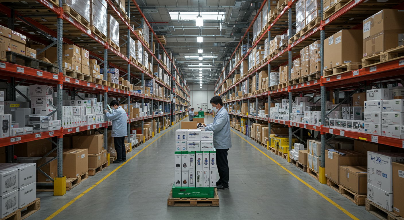 Современный китайский рынок с полками популярных товаров 2025 для Wildberries и Ozon