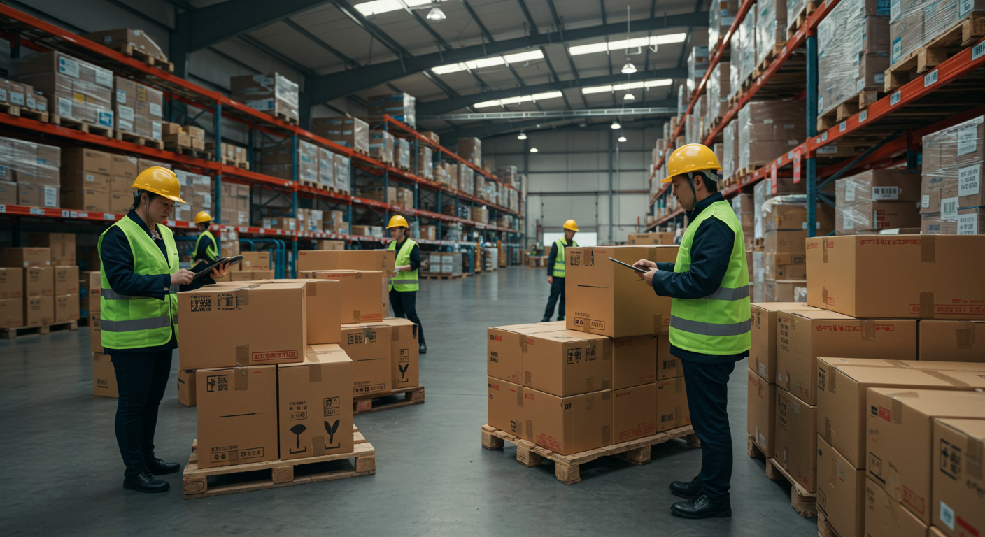 Современный логистический хаб в Китае с контейнерами и грузовиками