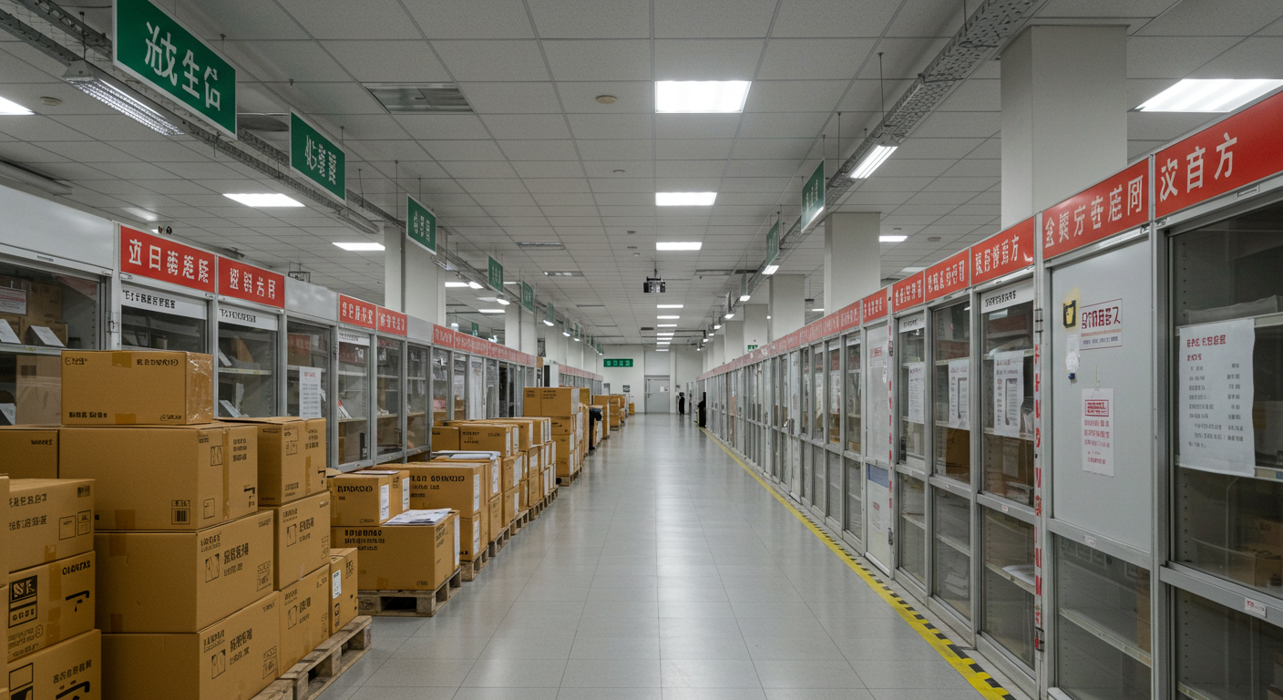 Современный бизнес-район Шанхая с логистическим фургоном и китайскими вывесками