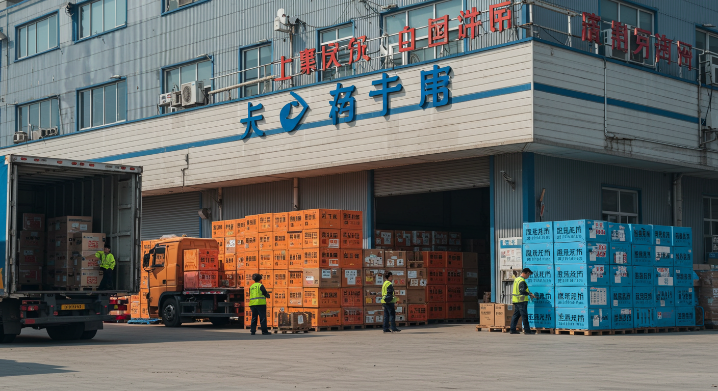 Современный китайский рынок электроники с витринами и гаджетами