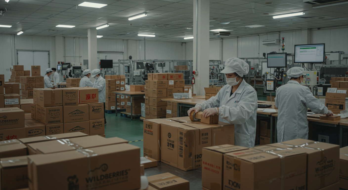 Современный логистический хаб с грузовыми контейнерами для e-commerce в Россию