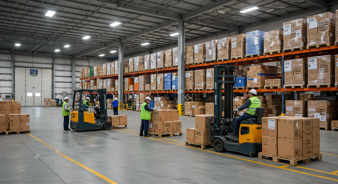 Современный логистический центр в Китае с грузовиками и таможенными проверками