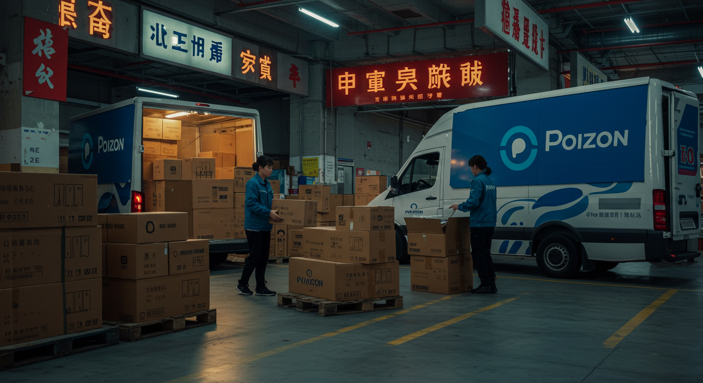 Современный магазин уличной одежды Poizon с выставкой кроссовок и одеждой