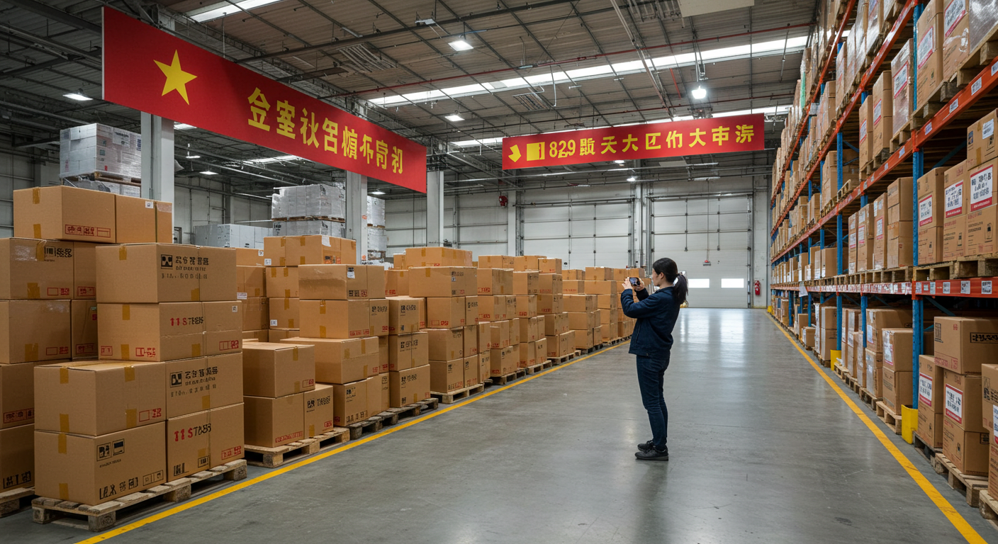 Современный офис логистики в Китае, менеджер общается с клиентом по видеосвязи.