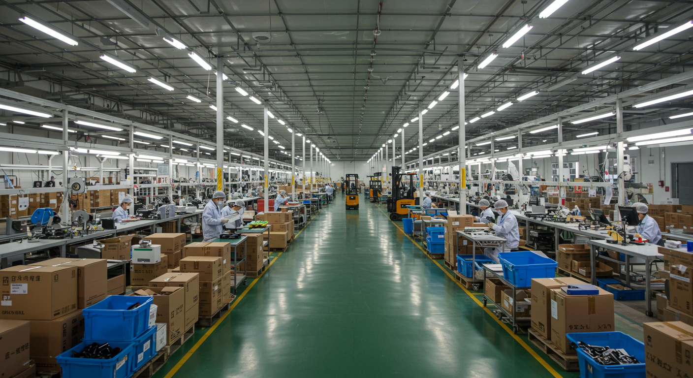 Современный офис с командой, обсуждающей образцы контрактного производства в Китае