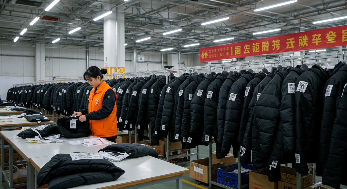 Современный павильон с зимними куртками оптом Садовод и коробками с логотипом