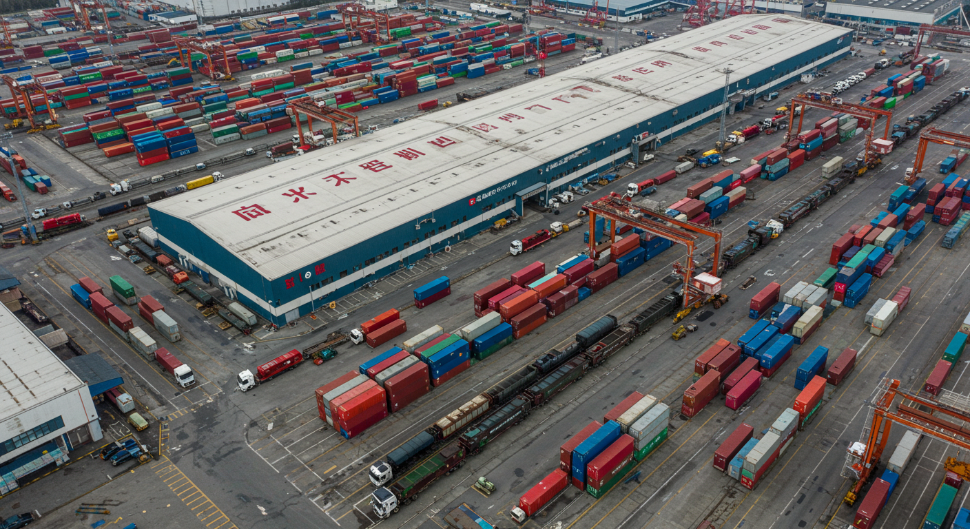 Современный пограничный пункт в Суифэньхэ с грузовиками на границе России