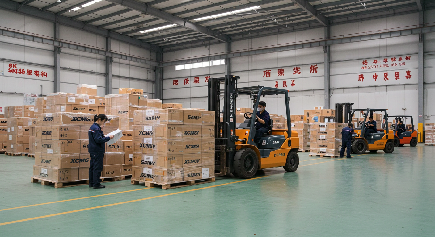 Современный порт в Китае с контейнерами и кранами для погрузки техники