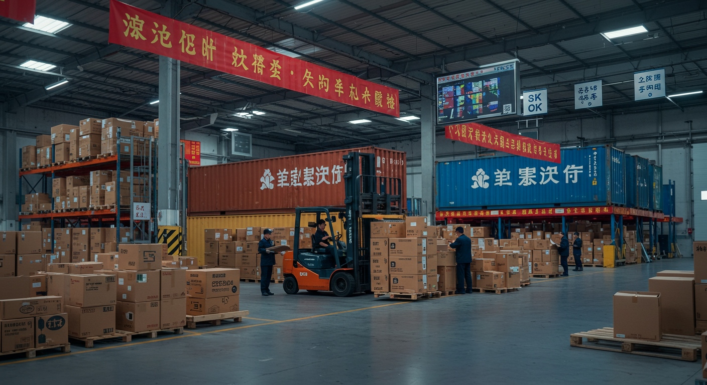 Современный склад с гаджетами и одеждой для доставки из Китая