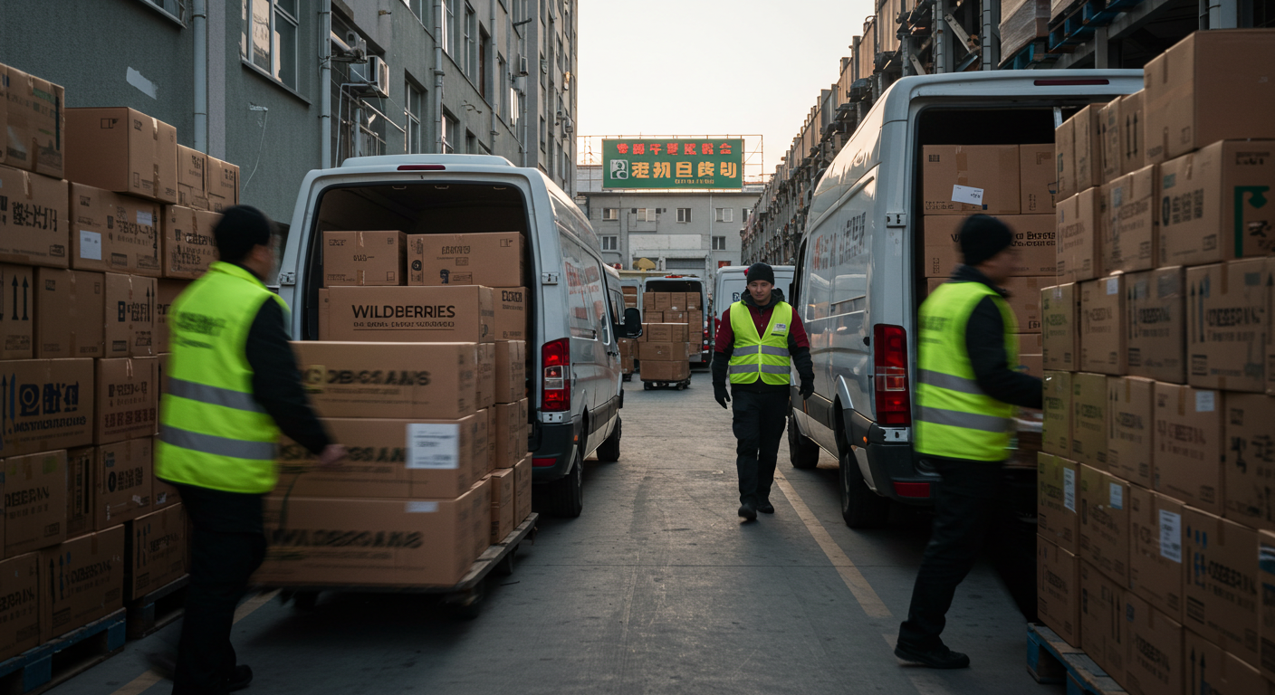 Современный склад с коробками детской одежды в ТК Садовод