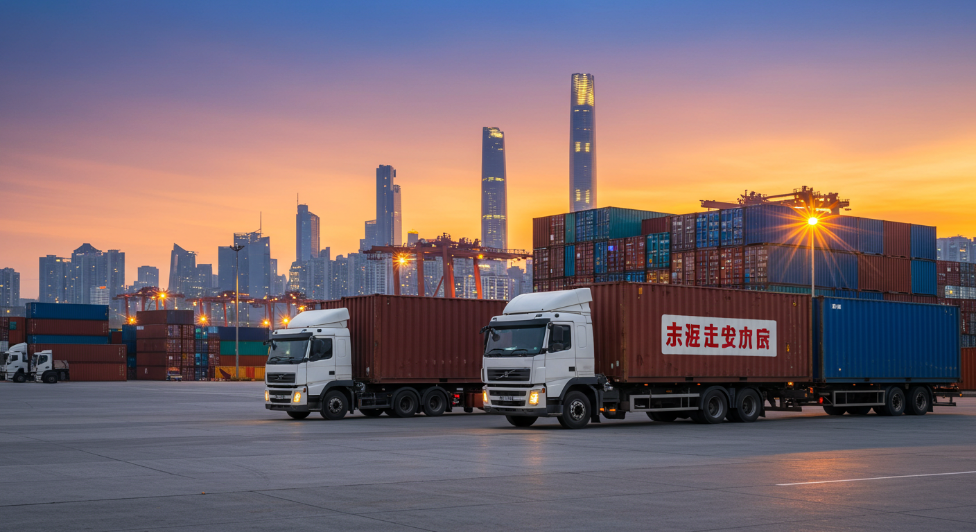 Современный склад с коробками игрушек и работниками, сканирующими штрих-коды.