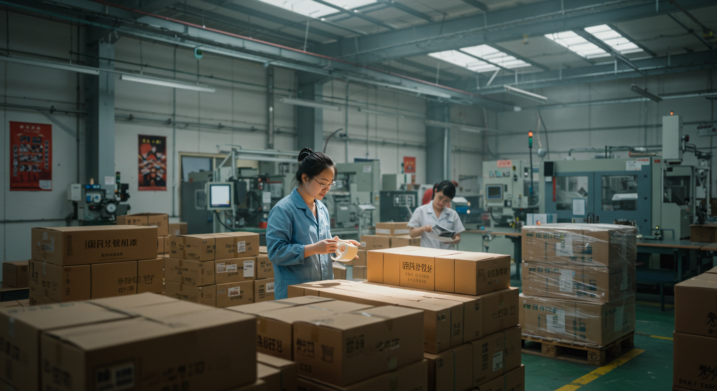 Современный склад в Китае, грузовики загружают товары для доставки