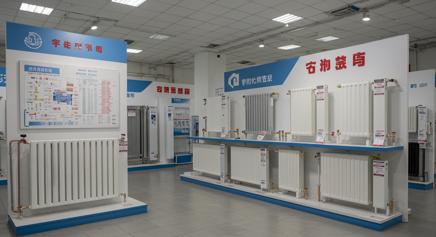 Современный склад в Китае с алюминиевыми и биметаллическими радиаторами на паллетах.