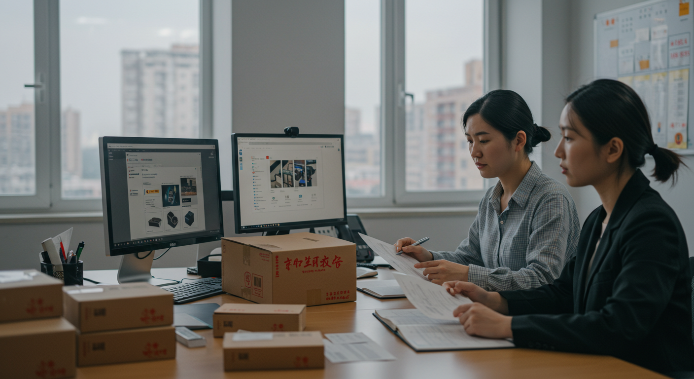 Современный склад в Китае с грузовыми машинами и контейнерами для доставки