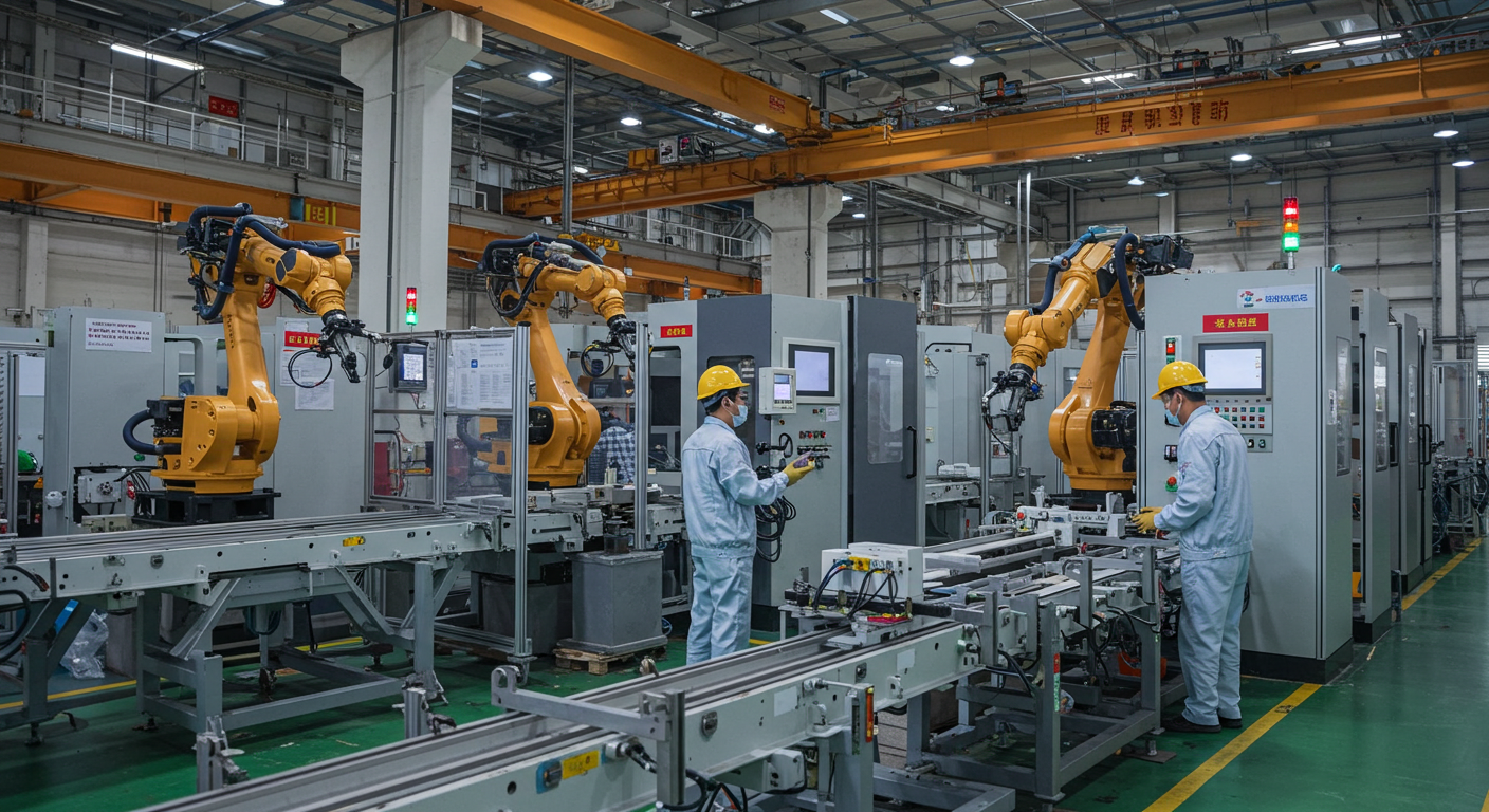 Современный склад в Китае с погрузочной платформой и контейнерами для оборудования