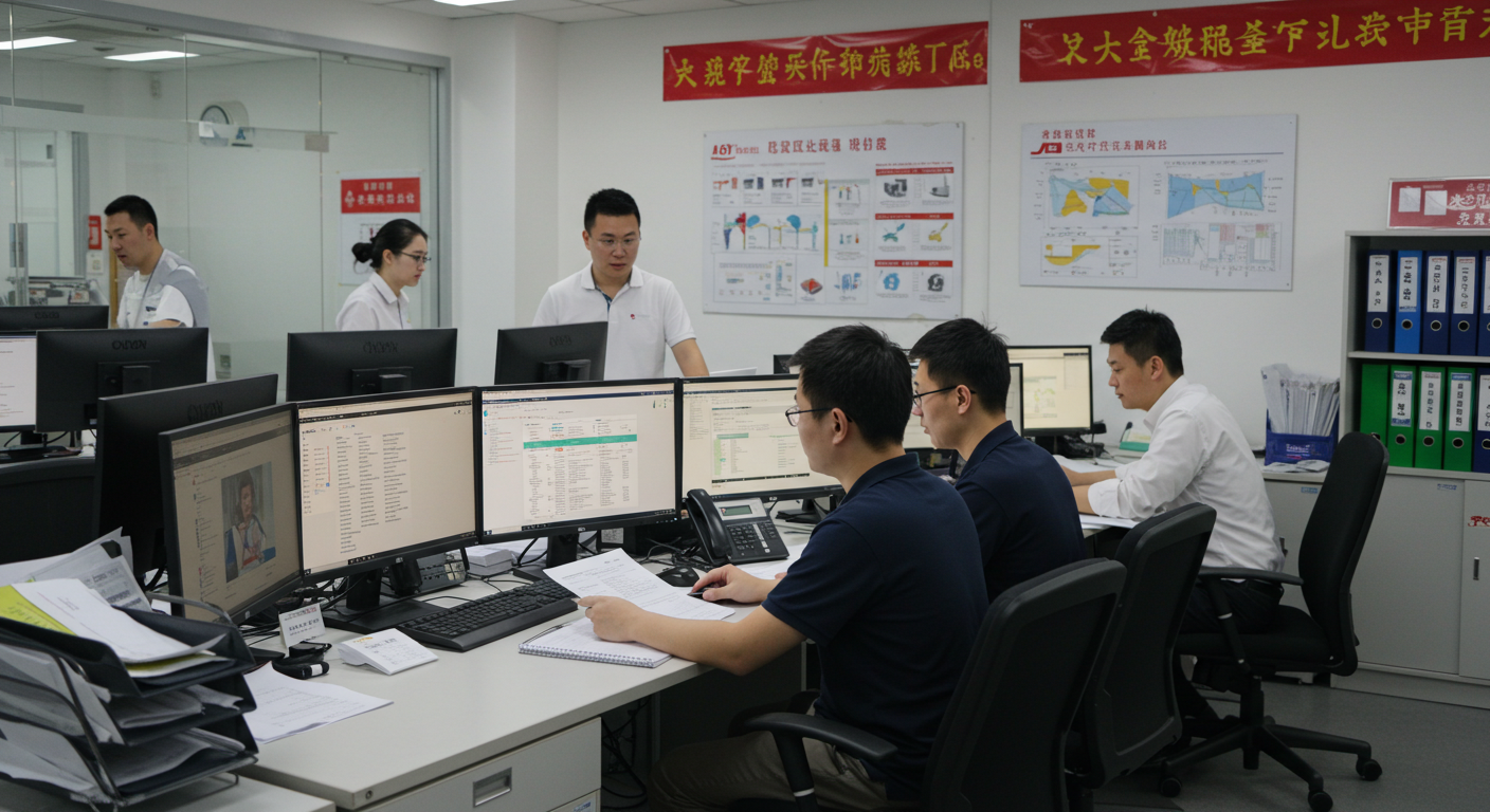 Современный склад в Китае с рабочими и товарами в упаковках 1688