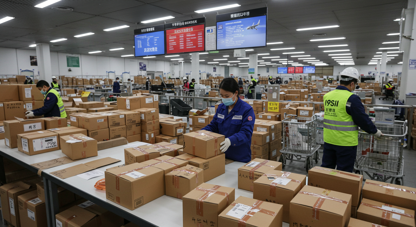 Современный терминал грузовой авиации в Китае с загрузкойCargo в самолеты