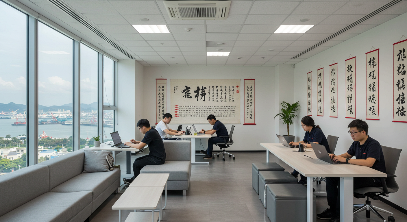 Центр выполнения заказов в Хайнане с упакованными коробками и цифровыми экранами