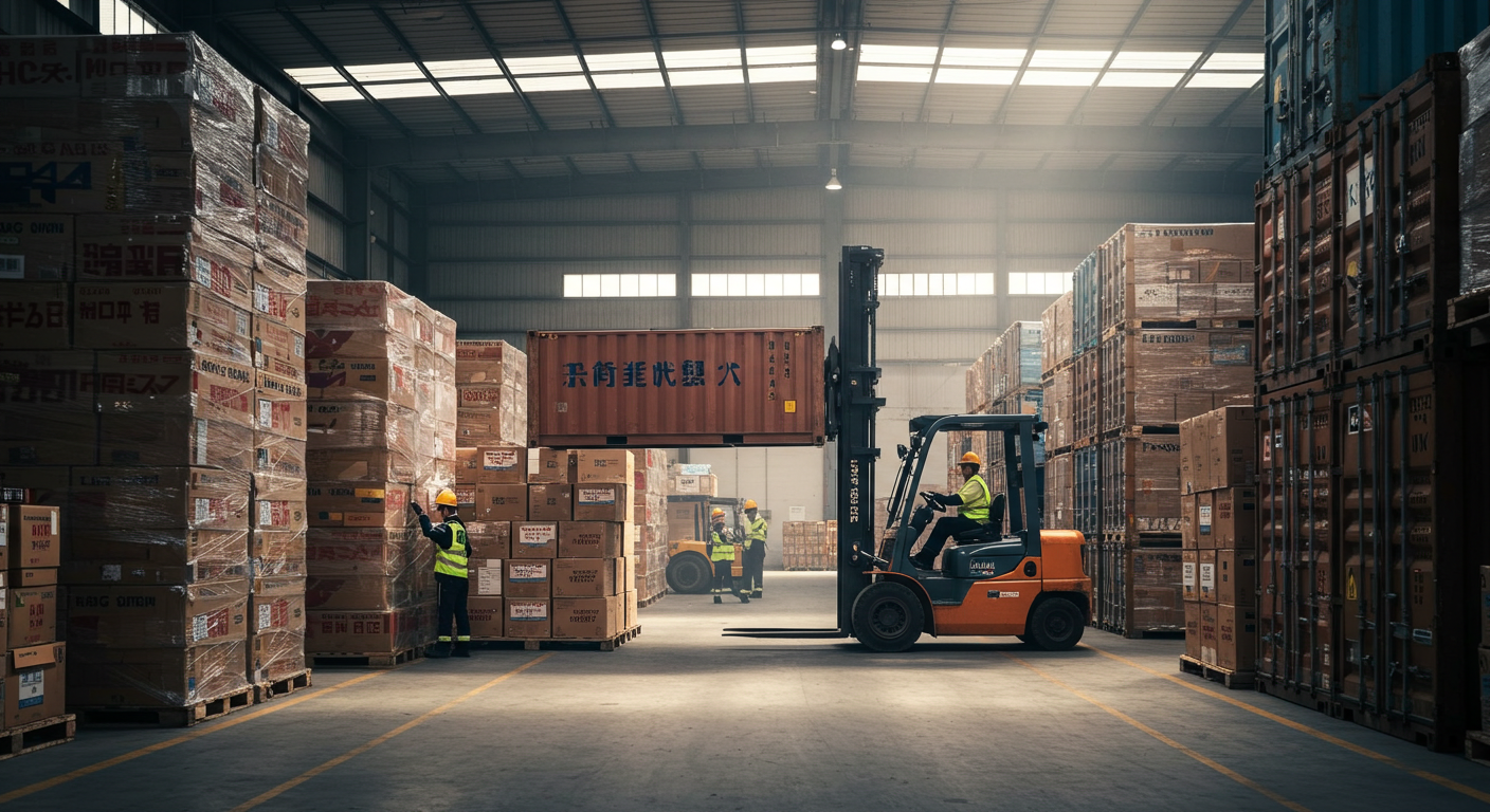 Центр выполнения заказов в Китае с движущимися пакетами и данными о страховании грузов