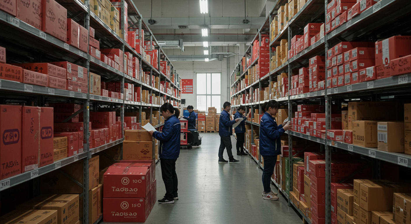 Улица китайского рынка с предпринимателями, работающими с Taobao