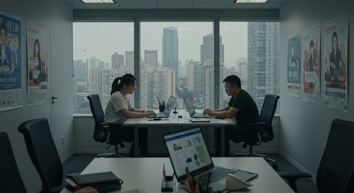 Уличный рынок в Китае с рекламой WeChat и людьми, сканирующими QR-коды