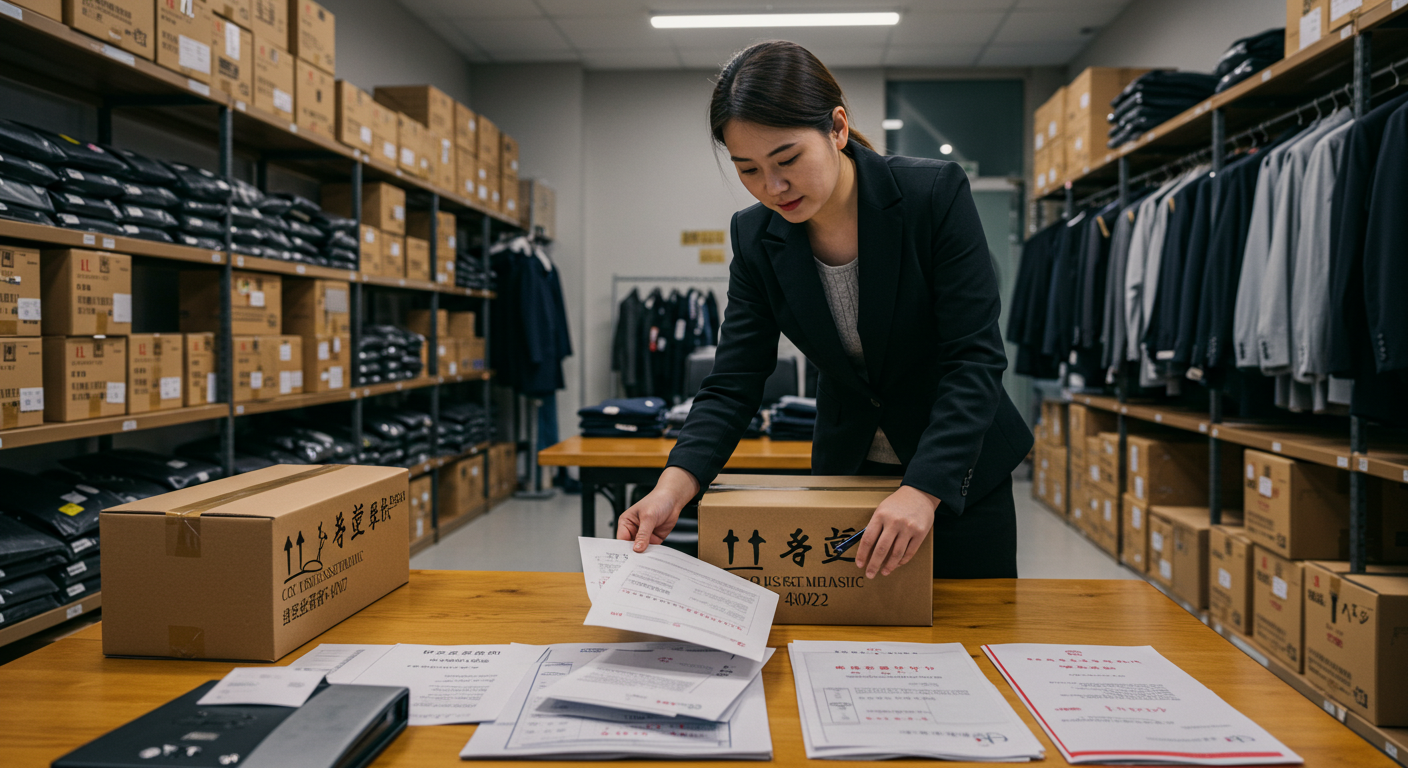 Улица оптового рынка одежды в Китае, яркие вывески и покупатели