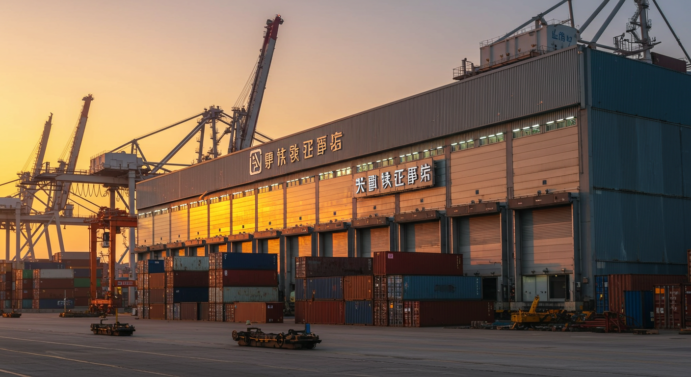 Улица с грузовиками в Хайнаньской экономической зоне, люди в деловой одежде