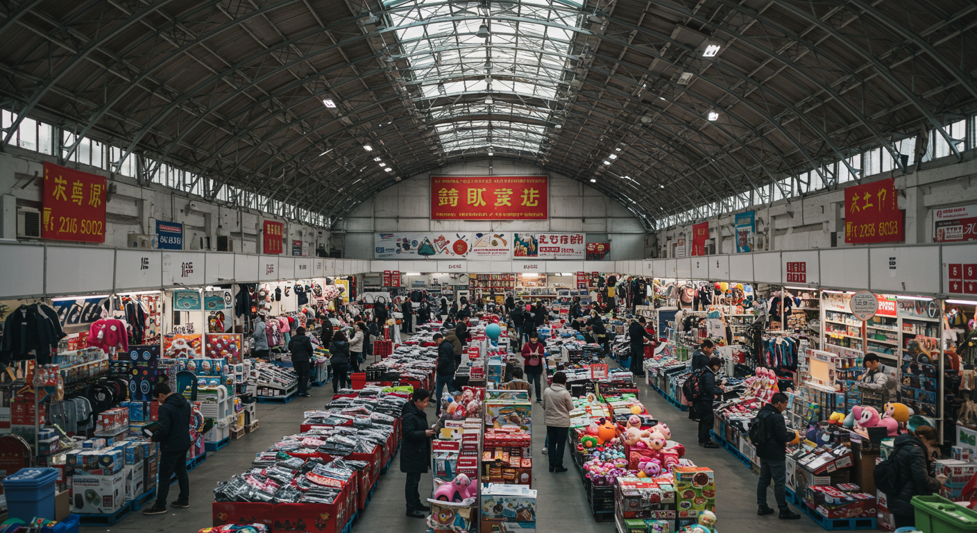 Вид на коммерческую зону Южные ворота с высоты, несколько павильонов и активность логистики