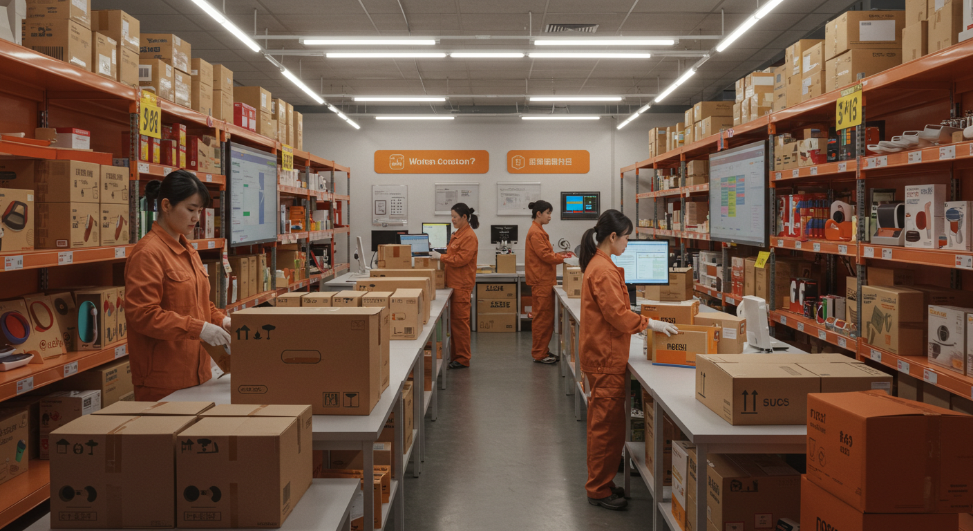 Вид с высоты на контейнеры в китайском порту с товарами для e-commerce