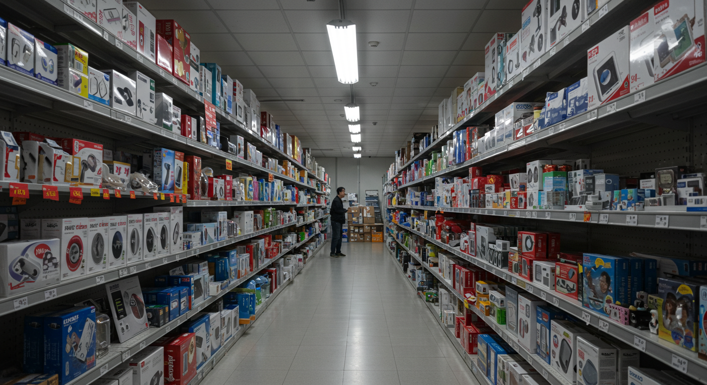 Внутреннее помещение склада в Китае с работниками, проверяющими товары