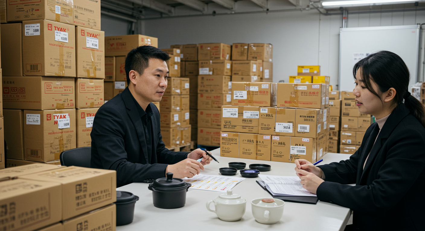 Внутреннее пространство оптового павильона ТЯК с ассортиментом посуды