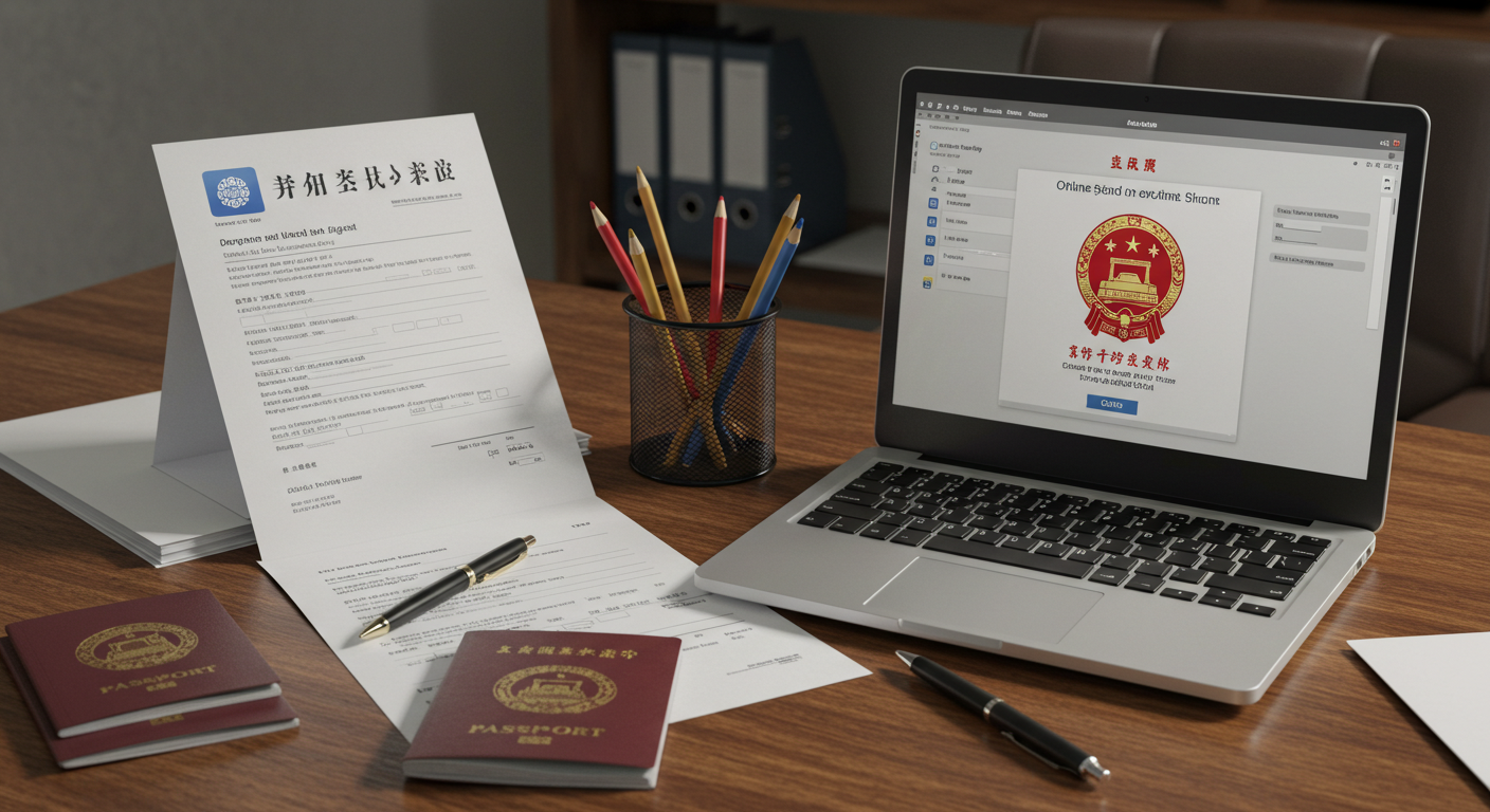 Внутренний вид банка, представитель помогает иностранному клиенту с документами для открытия счёта.