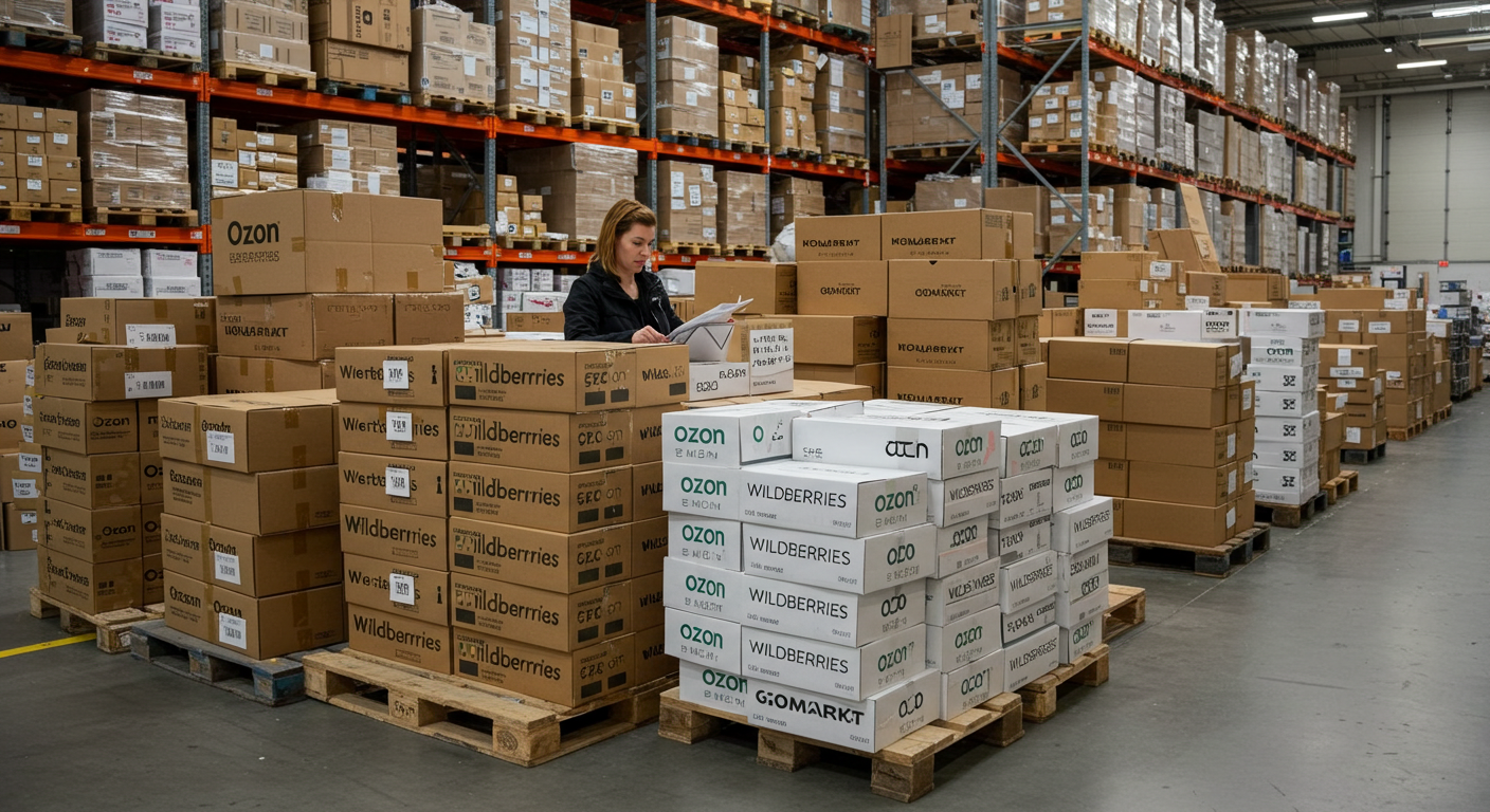 Внутри павильона ТЯК покупатели рассматривают женскую и мужскую одежду