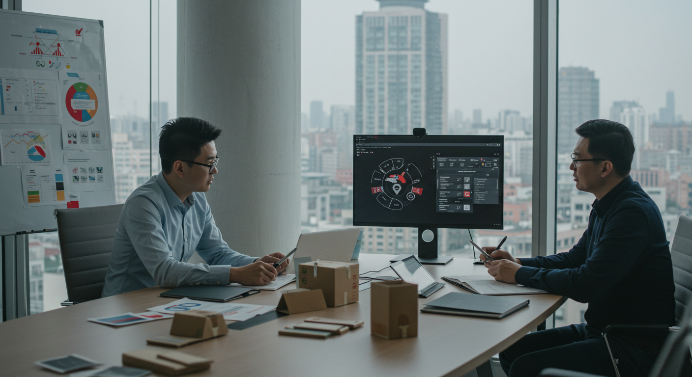 Внутри склада с работниками и проверкой упаковок на экспорт