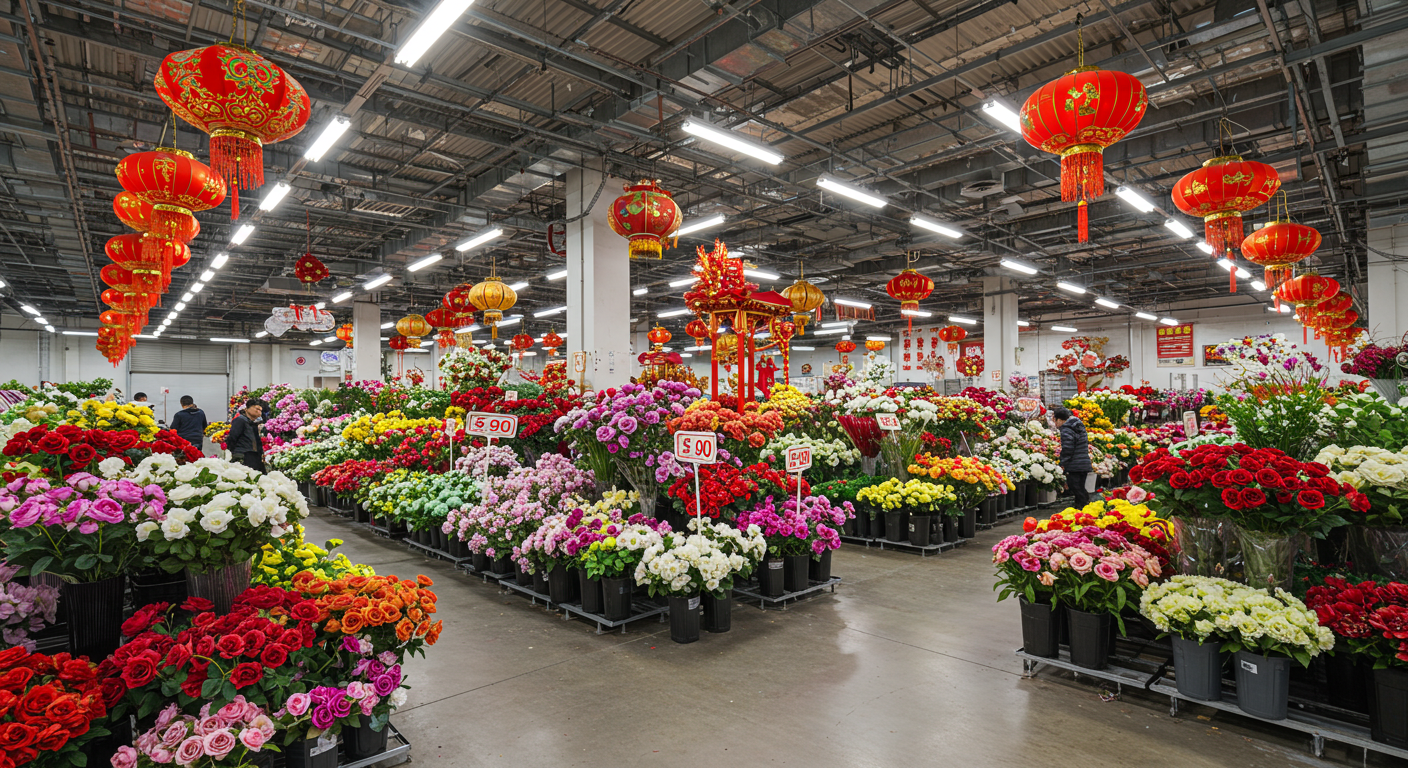 Водитель разгружает искусственные цветы у цветочного магазина на Садоводе.