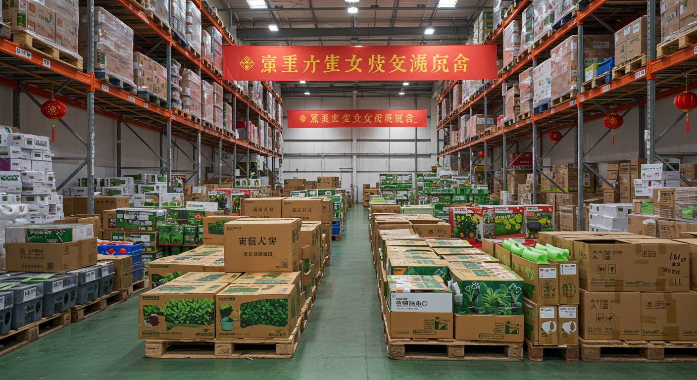 Выставка китайских товаров для сада с минималистичной упаковкой и QR-кодами