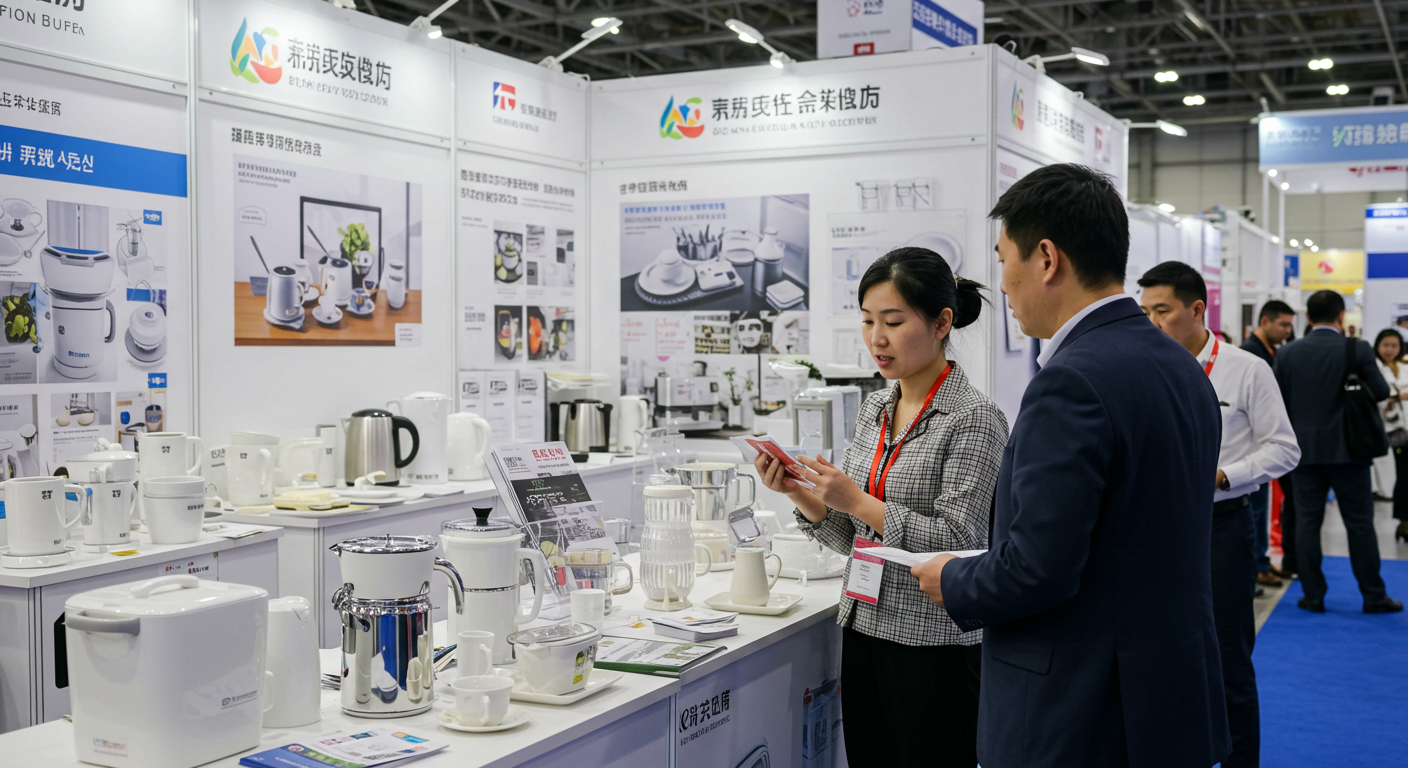 Выставочный зал кантонской ярмарки с покупателями и китайскими поставщиками