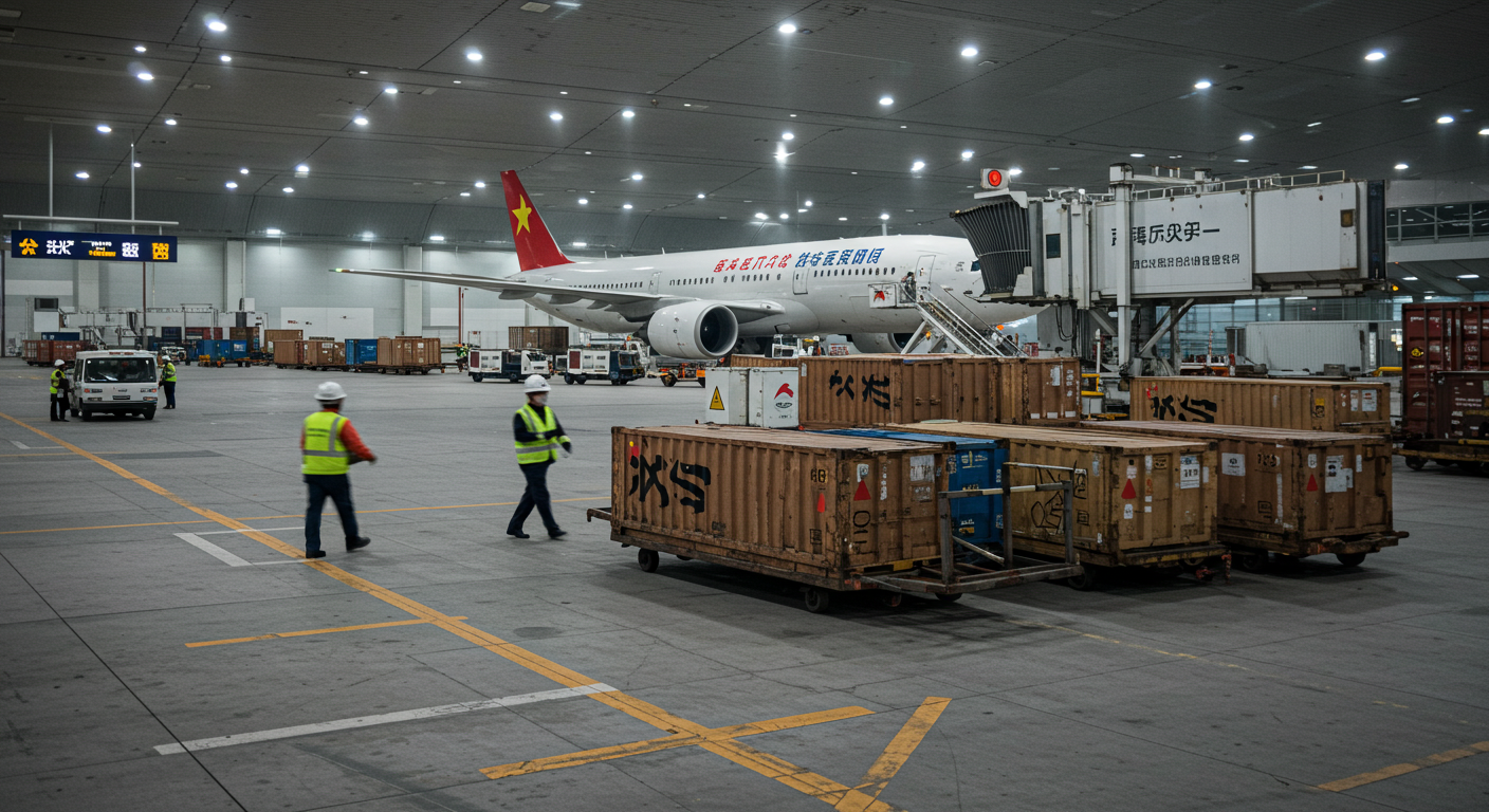 Занятая улица в Китае с небольшими фургонами и грузами для доставки