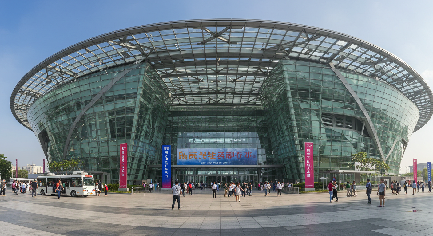 Занятый выставочный зал в Шэньчжэне с современными стендами электроники