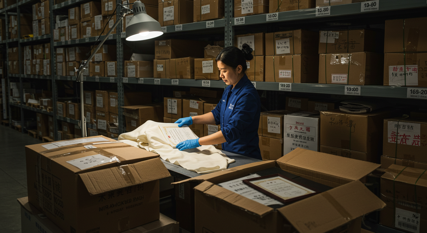 Женщина в офисе GOMARKT просматривает каталог поставщиков платьев ТЯК