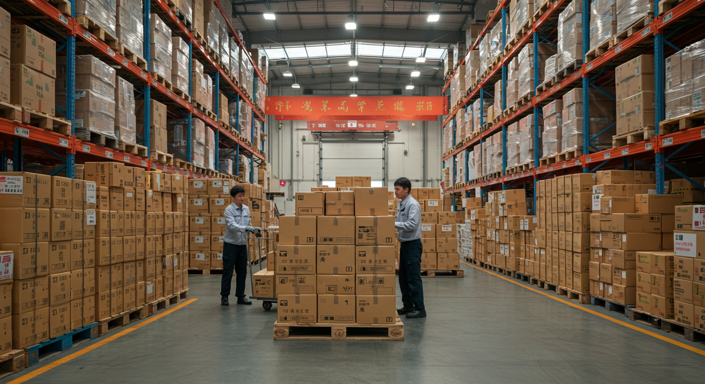 Зона загрузки грузов на границе с контейнерами для России и логистическим оборудованием