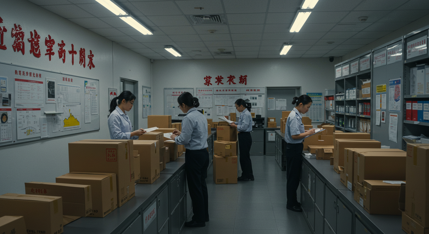 Зона загрузки контейнеров в логистическом центре Китая