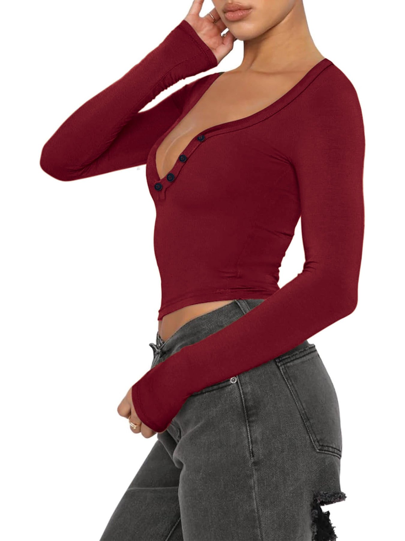 Женская блузка с длинным рукавом и V-образным вырезом оптом