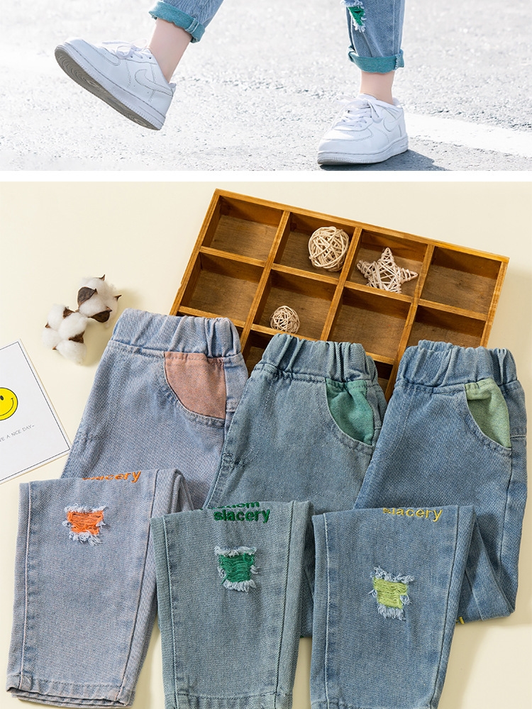 Летние джинсы для девочек с вышивкой и дырками оптом из Китая