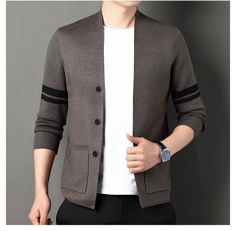 Мужская тонкая кардиган-жакет в полоску оптом