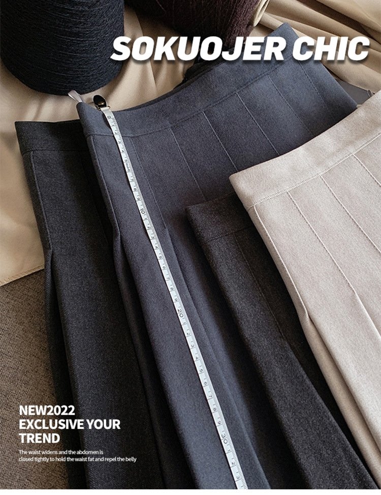 Женская юбка-плиссировка осенне-зимняя новинка из плотной шерсти с высокой посадкой, черного цвета, подчеркивающая стройность, большой размер A-силуэт оптом из Китая