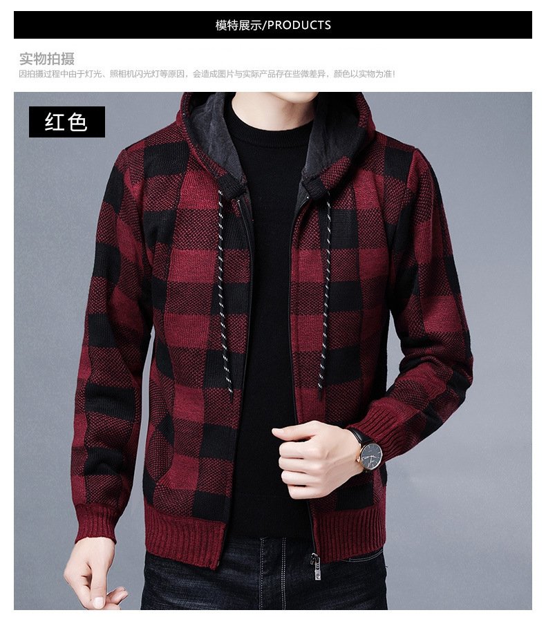 Мужская зимняя толстовка с капюшоном и клетчатым узором оптом