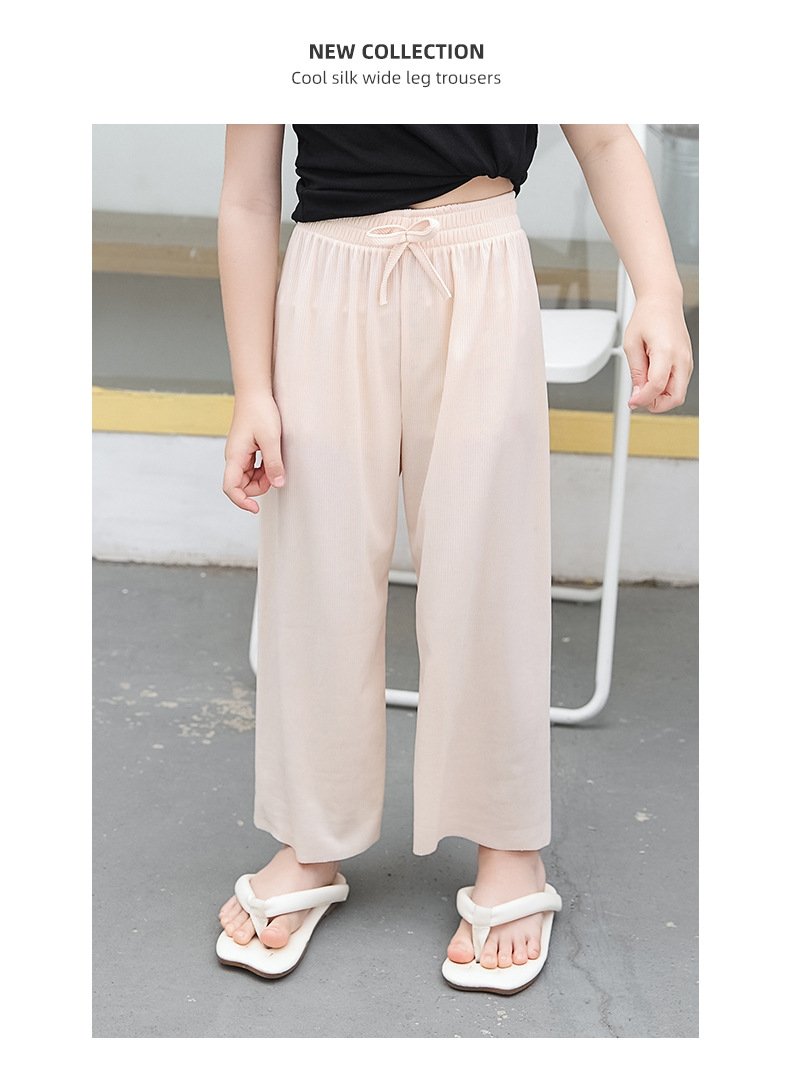 Детские летние широкие брюки из хлопкового шелка оптом