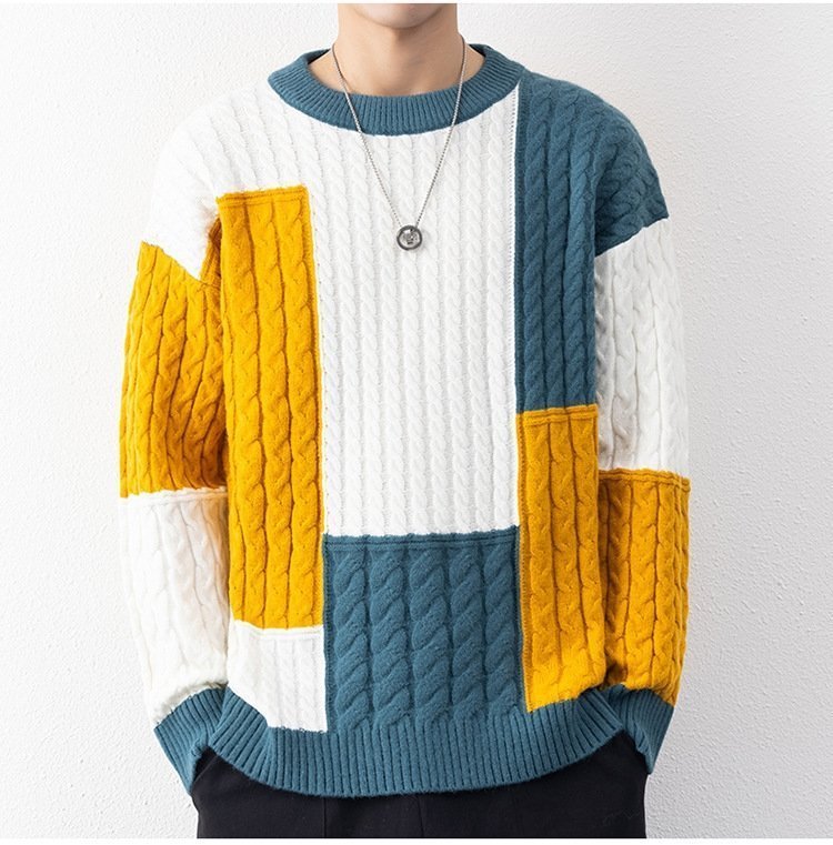 Мужской свитер с высоким воротником и свободным кроем оптом