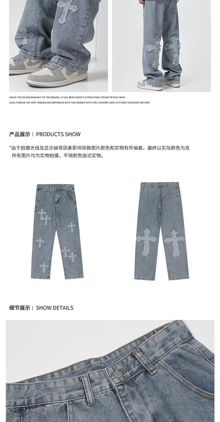 Джинсы с крестом и вышивкой оптом из Китая
